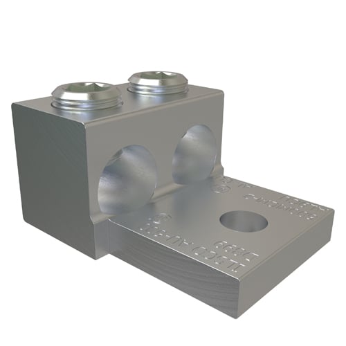 AU-600 ClearChoice 2-Conductor Dual Rated Mechanical Terminal Lug, 2 AWG to 600 kcmil Aluminum/Copper Conductor, 1/2 in Stud, 2 Bolt Holes, 6061-T6 Aluminum Alloy