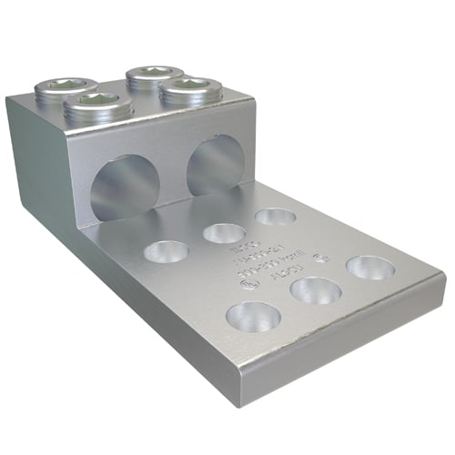 AU-800-2N ClearChoice 2-Conductor Dual Rated Mechanical Terminal Lug, 300 to 800 kcmil Aluminum/Copper Conductor, 1/2 in Stud, 2 Bolt Holes, 6061-T6 Aluminum Alloy
