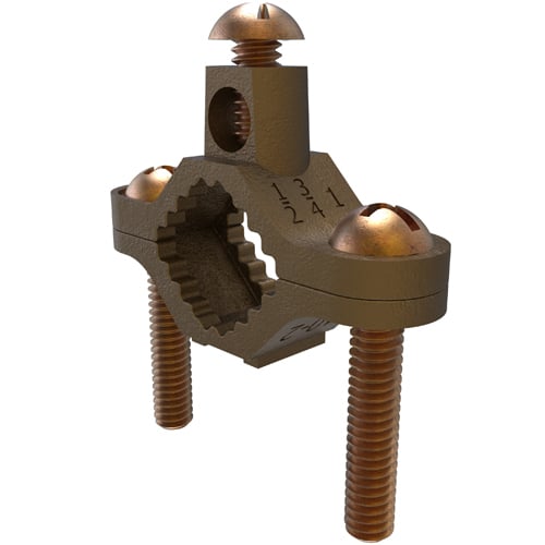BGC-1DB ClearChoice Type BGC Ground Rod Clamp, 10 to 2 AWG Conductor, Cast Brass