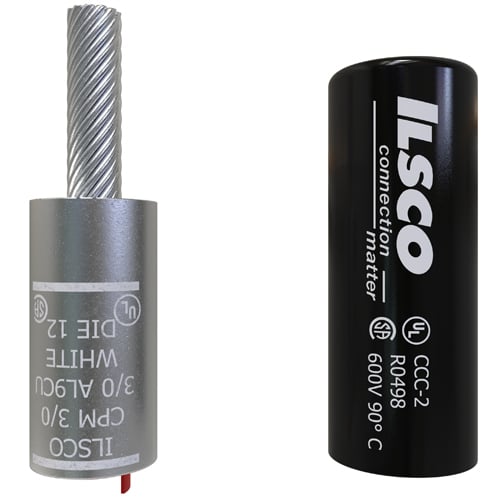 CPM-3/0 ClearChoice Dual Rated Pigtail Adapter With Insulating Cover, 3/0 AWG Conductor, Die Code: 12, 0.373 in Dia x 1-3/8 in L Pin, Aluminum/Copper