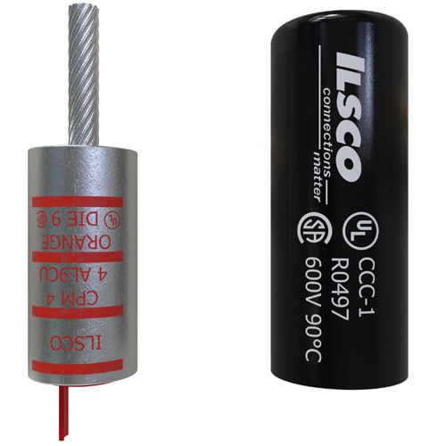 CPM-4 ClearChoice Dual Rated Pigtail Adapter With Insulating Cover, 4 AWG Conductor, Die Code: 9, 0.184 in Dia x 7/8 in L Pin, Aluminum/Copper