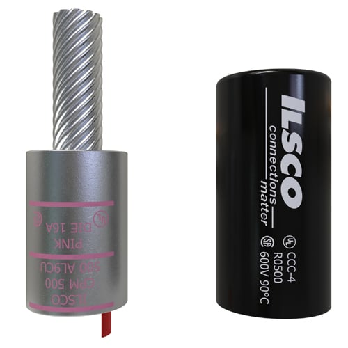 CPM-500 ClearChoice Dual Rated Pigtail Adapter With Insulating Cover, 500 kcmil Conductor, Die Code: 16A, 0.681 in Dia x 1-7/8 in L Pin, Aluminum/Copper