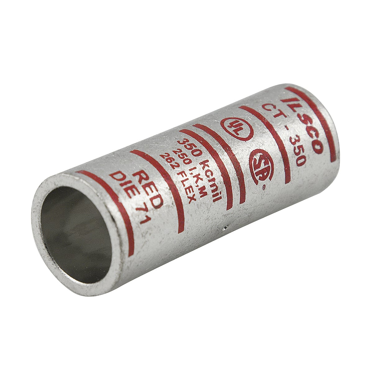 CT-2 SureCrimp CT Series Short Barrel Compression Sleeve, 2 AWG Copper Conductor, Die Code: I-33, 1-7/8 in L, Copper