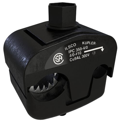 IPC-350-4/0 KUP-L-Tap Type IPC Dual Rated Insulation Piercing Connector, 4/0 AWG to 350 kcmil Aluminum/Copper Conductor, 5/8 in, Copper