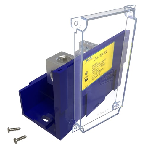 LDA-112A-350 Snapbloc Type LDA Dual Rated Mechanical Power Distribution Block With Clear Cover, 600 V AC, 310 A, 1 Pole, 6 AWG to 350 kcmil, 14 to 4 AWG Wire, Aluminum