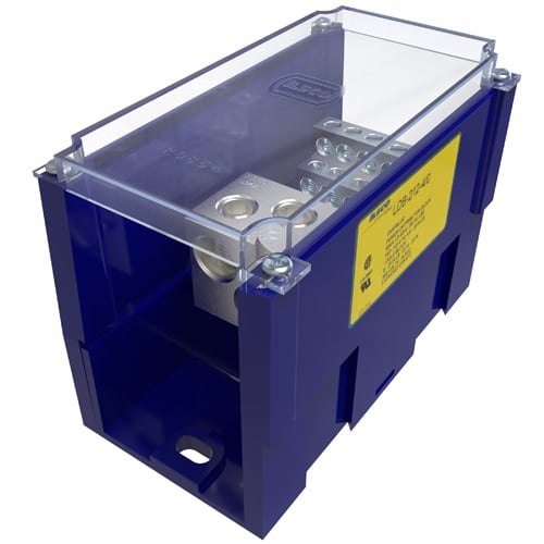 LDB-212-4/0 Snapbloc Type LDB Dual Rated Mechanical Power Distribution Block With Clear Cover, 600 V AC, 460 A, 1 Pole, 6 to 4/0 AWG, 14 to 4 AWG Wire, Aluminum Alloy