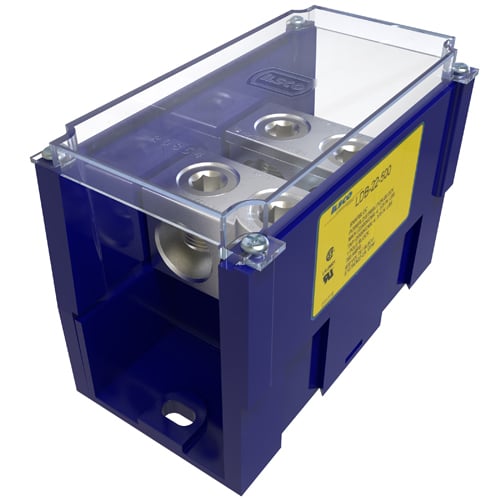LDB-22-500 Snapbloc Type LDB Dual Rated Mechanical Power Distribution Block With Clear Cover, 600 V AC, 760 A, 1 Pole, 4 AWG to 500 kcmil Wire, Aluminum Alloy