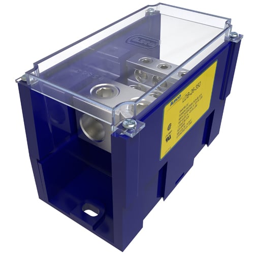 LDB-26-350 Snapbloc Type LDB Dual Rated Mechanical Power Distribution Block With Clear Cover, 600 V AC, 620 A, 1 Pole, 6 AWG to 350 kcmil, 14 to 2/0 AWG Wire, Aluminum Alloy