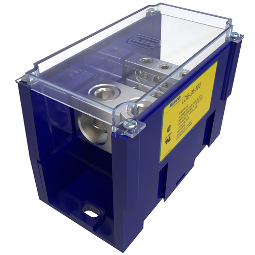 LDB-26-500 Snapbloc Type LDB Dual Rated Mechanical Power Distribution Block With Clear Cover, 600 V AC, 760 A, 1 Pole, 4 AWG to 500 kcmil, 14 to 2/0 AWG Wire, Aluminum Alloy