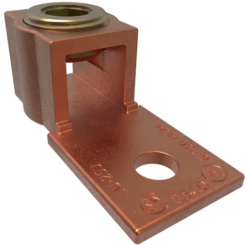 LO-250 ClearChoice 1-Conductor Mechanical Lug, 6 AWG to 250 kcmil Copper Conductor, 5/16 in Stud, 2 Bolt Holes, Copper