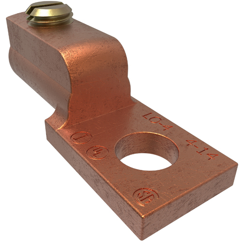 LO-4 ClearChoice 1-Conductor Mechanical Lug, 14 to 4 AWG Copper Conductor, 1/4 in Stud, 2 Bolt Holes, Copper