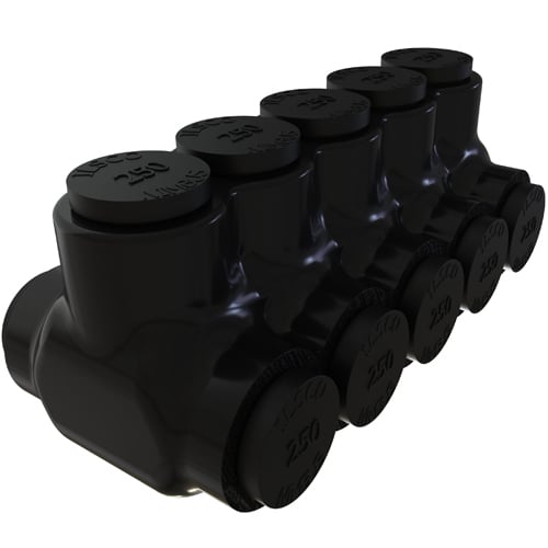 PBTD-5-250 NIMBUS Type PBTD 2-Sided Entry 5-Port Dual Rated Insulated Multi-Tap Connector, Aluminum/Copper Conductor, Aluminum