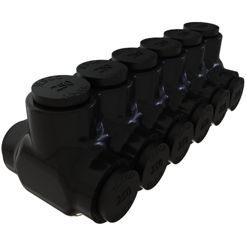 PBTD-6-250 NIMBUS Type PBTD 2-Sided Entry 6-Port Dual Rated Insulated Multi-Tap Connector, Aluminum/Copper Conductor, Aluminum