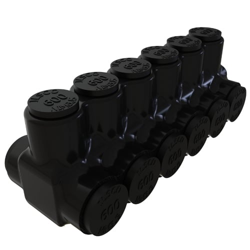 PBTD-6-500 NIMBUS Type PBTD 2-Sided Entry 6-Port Dual Rated Insulated Multi-Tap Connector, Aluminum/Copper Conductor, Aluminum