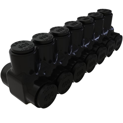 PBTD-7-500 NIMBUS Type PBTD 2-Sided Entry 7-Port Dual Rated Insulated Multi-Tap Connector, Aluminum/Copper Conductor, Aluminum