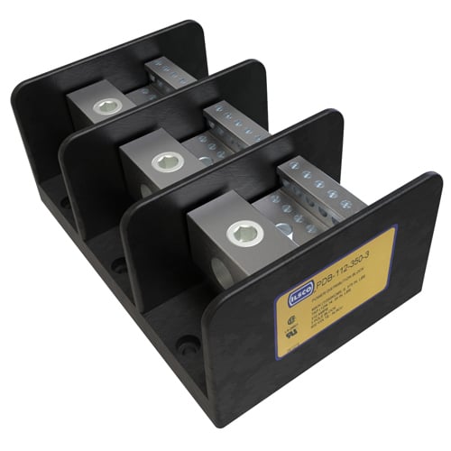 PDB-112-350-3 ClearChoice Type PDB Large Mechanical Power Distribution Block, 600 V AC, 310 A, 3 Poles, 6 AWG to 350 kcmil, 14 to 4 AWG Wire, Aluminum Alloy