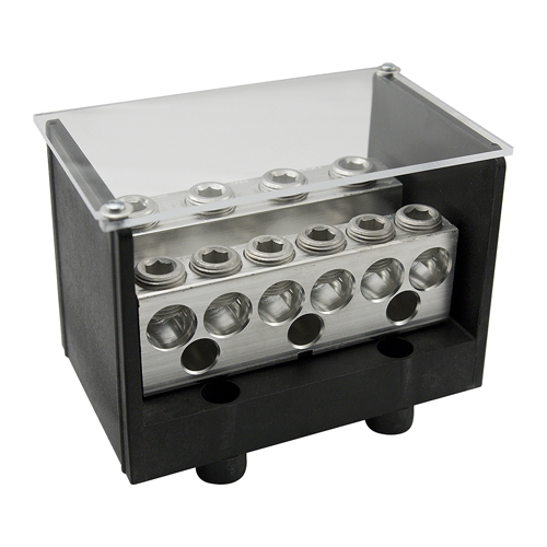 PDB-22-2/0-2 ClearChoice Type PDB Mechanical Medium Power Distribution Block, 600 V AC, 350 A, 2 Poles, 14 to 2/0 AWG Wire, Aluminum Alloy