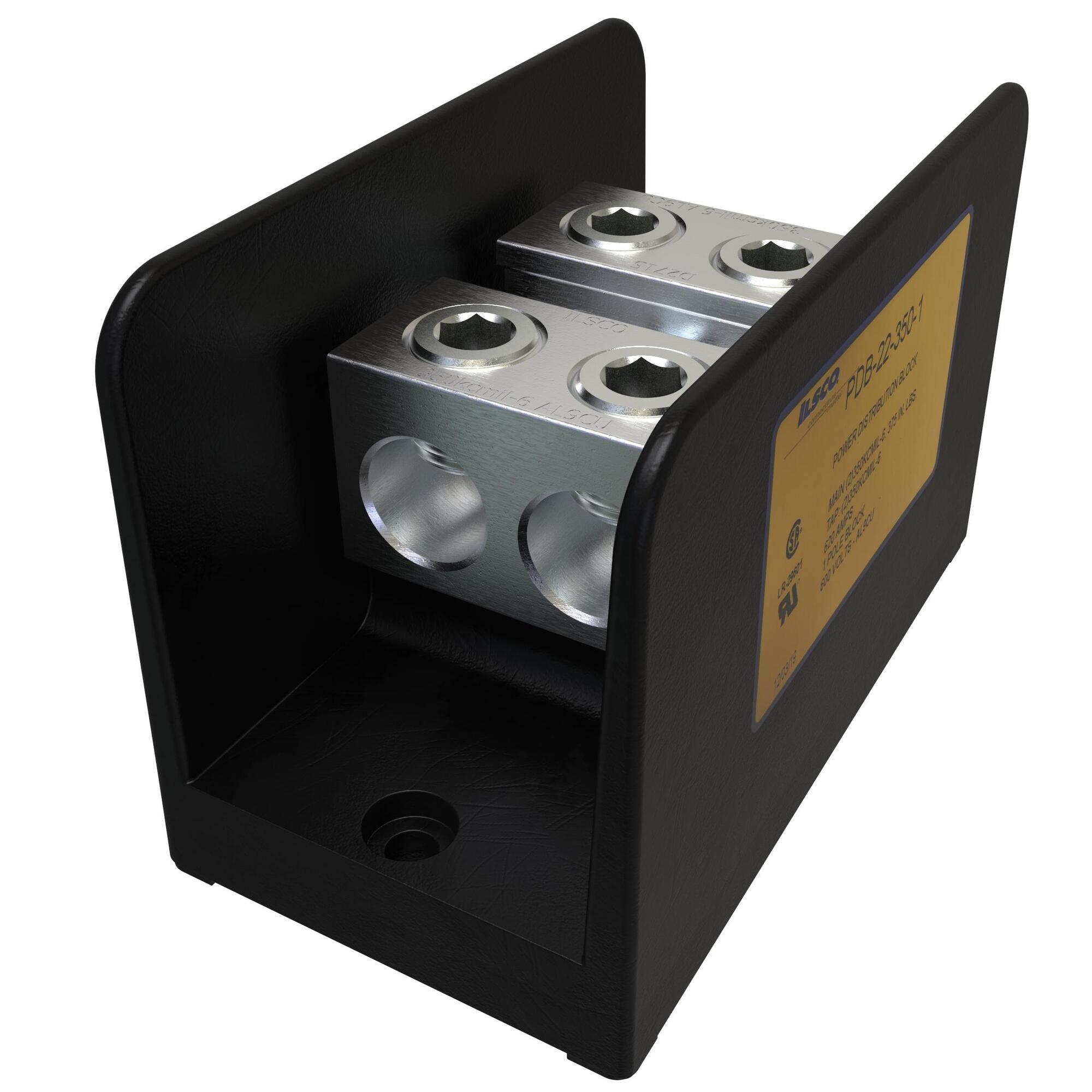 PDB-22-350-1 ClearChoice Type PDB Dual Rated Power Distribution Block, 600 V AC, 620 A, 1 Pole, 6 AWG to 350 kcmil Wire, Aluminum Alloy
