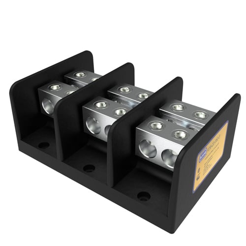 PDB-22-350-3 ClearChoice Type PDB Large Mechanical Power Distribution Block, 600 V AC, 620 A, 3 Poles, 6 AWG to 350 kcmil Wire, Aluminum Alloy