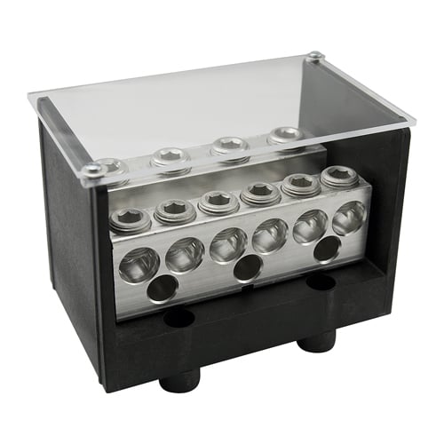 PDB-26-350-2 ClearChoice Type PDB Large Mechanical Power Distribution Block, 600 V AC, 620 A, 2 Poles, 6 AWG to 350 kcmil, 14 to 2/0 AWG Wire, Aluminum Alloy