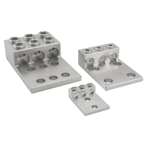 T3A2-3/0N ClearChoice 3-Conductor Dual Rated Mechanical Terminal Lug, 6 to 3/0 AWG Aluminum/Copper Conductor, 1/2 in Stud, 3 Bolt Holes, 6061-T6 Aluminum Alloy