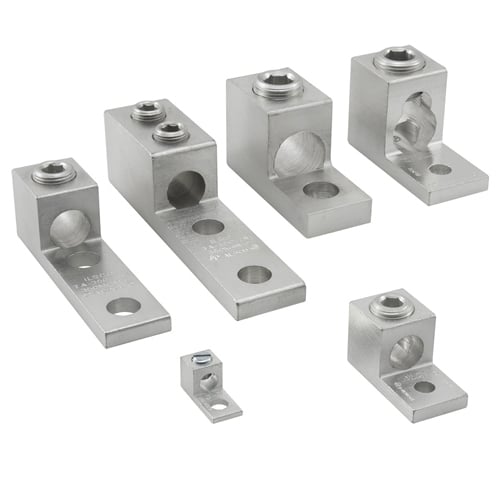 TA-800-2N ClearChoice 1-Conductor Dual Rated Mechanical Terminal Lug, 300 to 800 kcmil Aluminum/Copper Conductor, 1/2 in Stud, 2 Bolt Holes, 6061-T6 Aluminum Alloy
