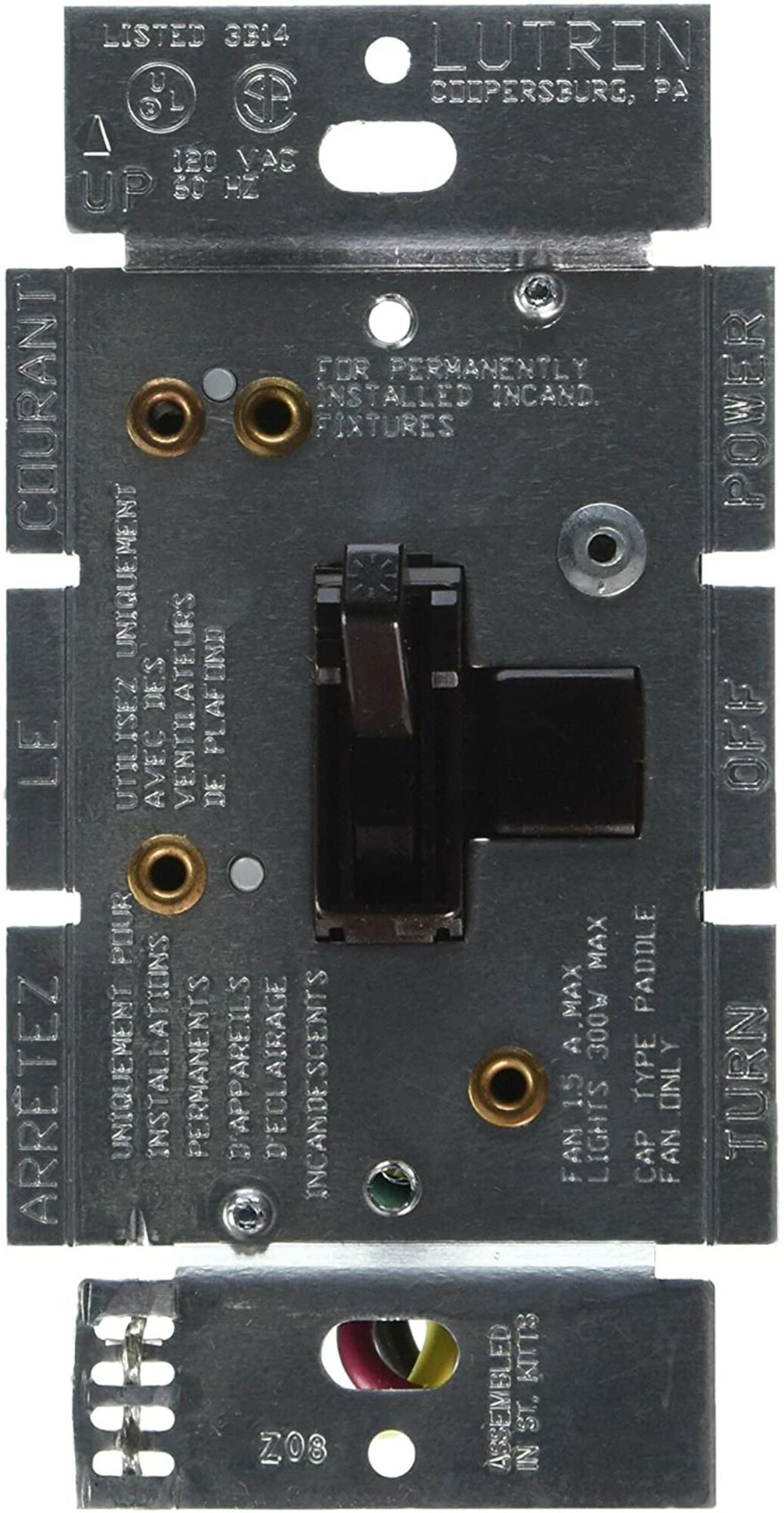 AY2-LFSQ-BR Ariadni Dual Fan and Light Control, 1.5 Amp, 300W, Incandescent/Halogen, 120V, 1 Pole, Brown