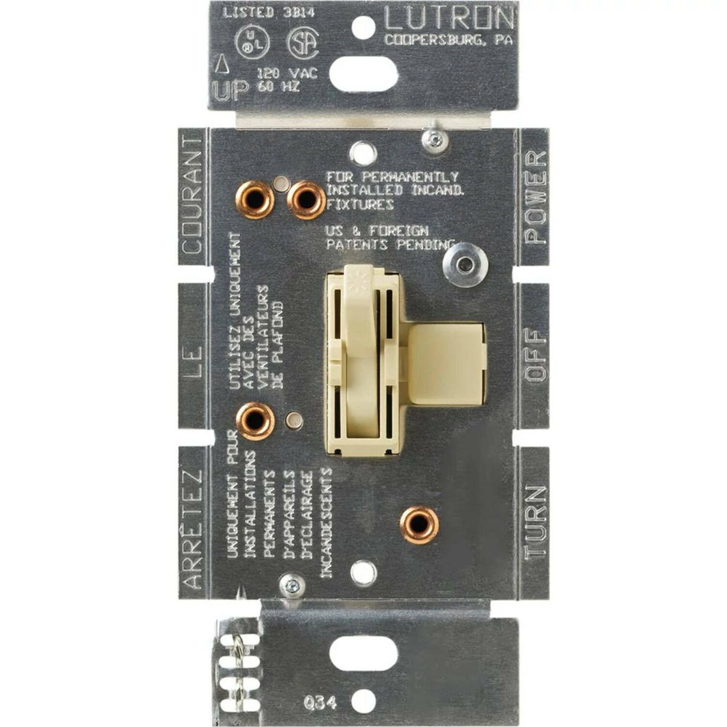 AY2-LFSQ-IV Ariadni Dual Fan and Light Control, 1.5 Amp, 300W, Incandescent/Halogen, 120V, 1 Pole, Ivory