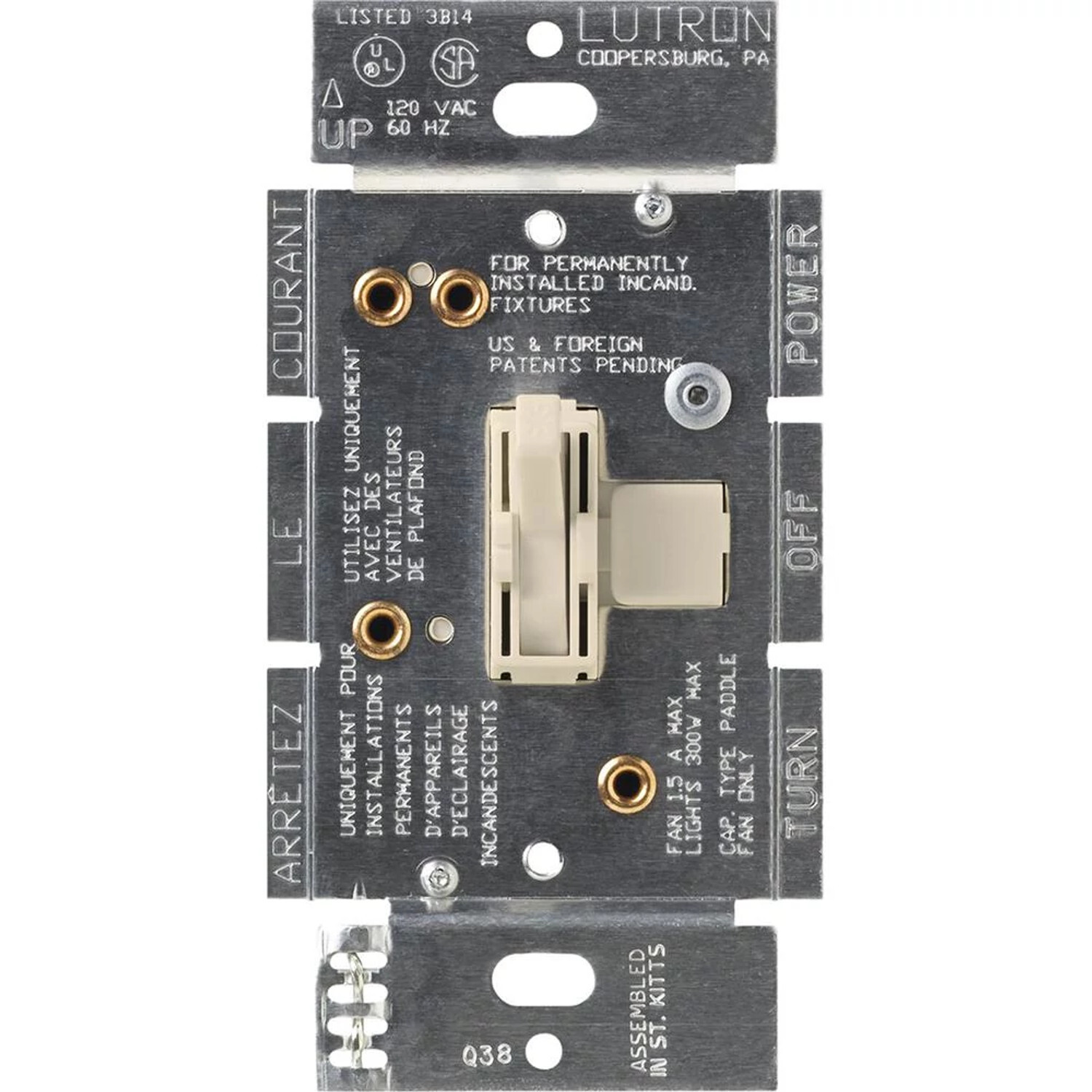 AY2-LFSQ-LA Ariadni Dual Fan and Light Control, 1.5 Amp, 300W, Incandescent/Halogen, 120V, 1 Pole, Light Almond