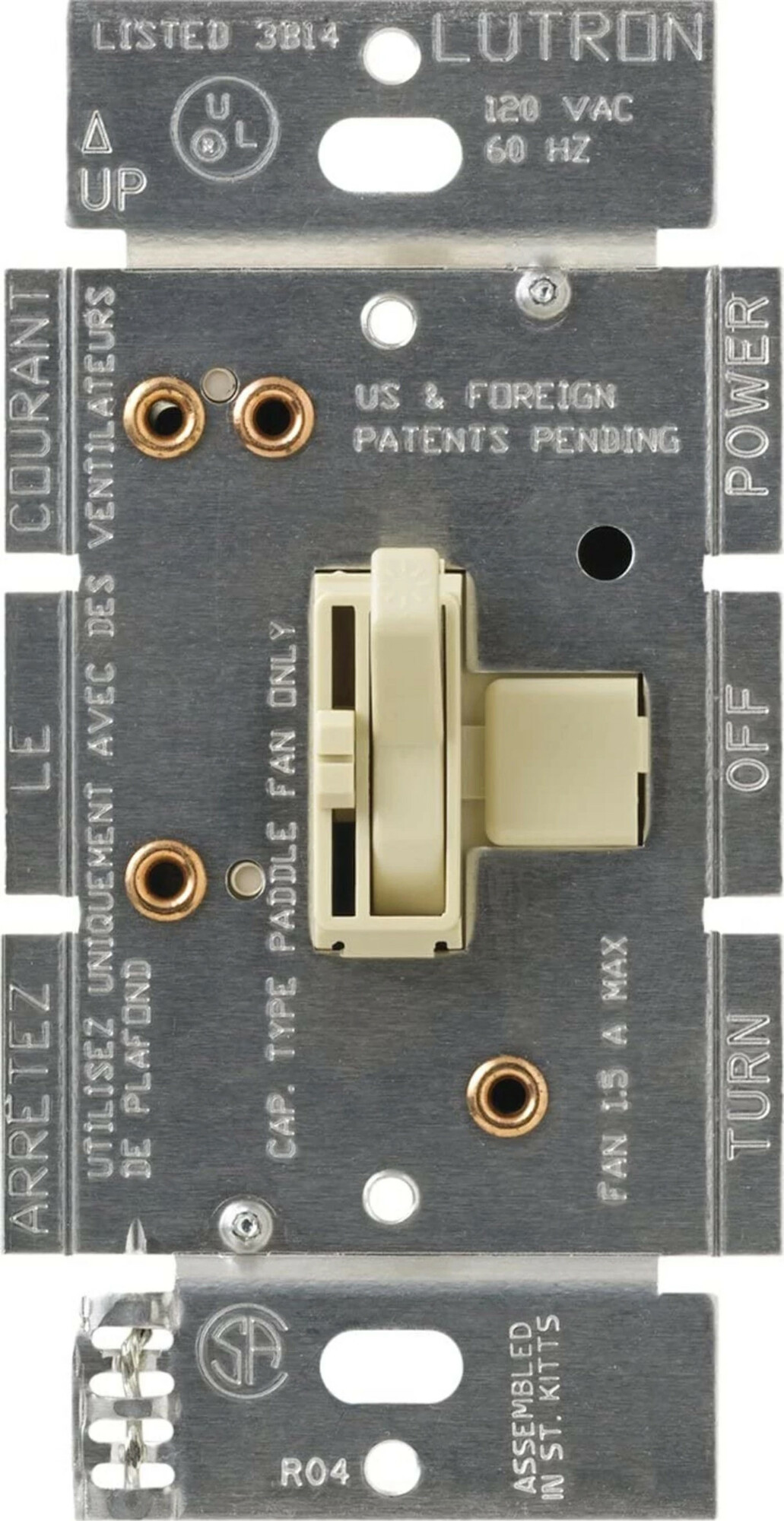 AYFSQ-F-IV Ariadni Quiet Fan-Speed Control, No Neutral Required, 1.5 Amp, 3-Speed Fan, 120V, 1 Pole/3-Way, Ivory