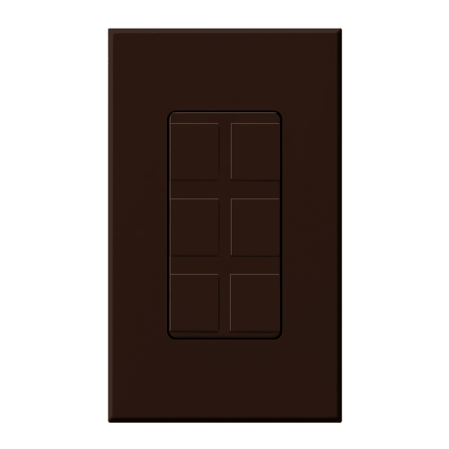 NT-6PF-BR Nova T 6-Port Frame with Wall Plate, Field Customizable, Fits Architectural-Style Wall Plates, Brown