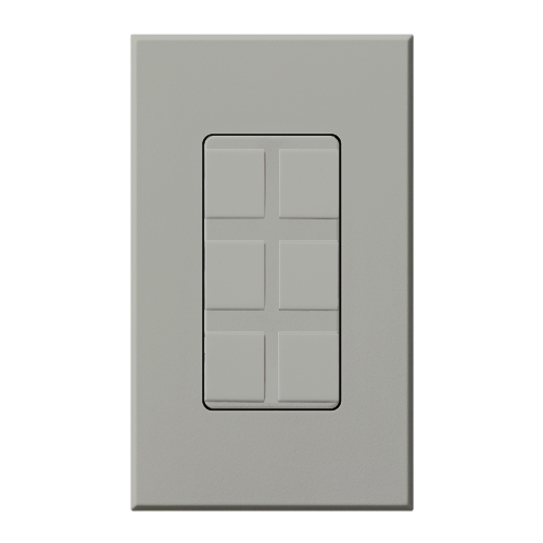 NT-6PF-GR Nova T 6-Port Frame with Wall Plate, Field Customizable, Fits Architectural-Style Wall Plates, Gray