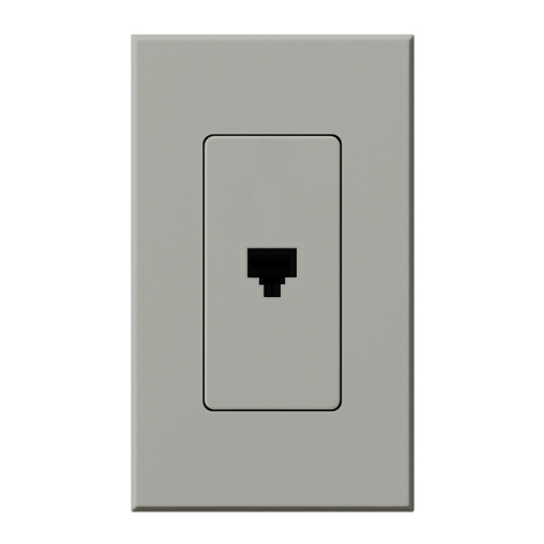 NT-PJ-GR Architectural Telephone Jack with 1 Gang Wall Plate, 6-Conductor, RJ11, Matte, Gray