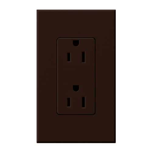 NTR-15-BR Architectural Duplex Receptacle with Wall Plate, 15 Amp, 125V, Matte, Brown