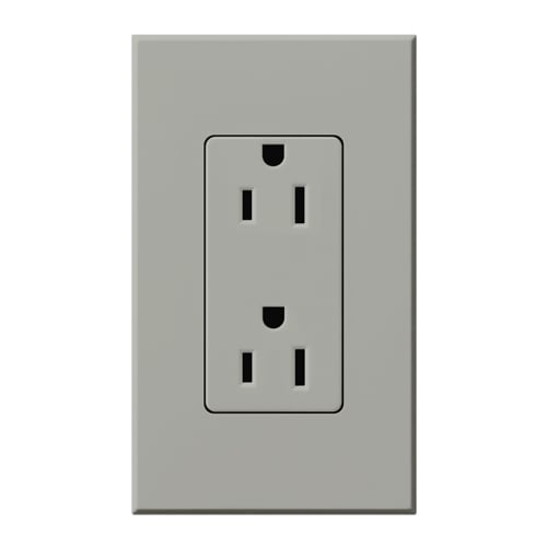 NTR-15-GR Architectural Duplex Receptacle with Wall Plate, 15 Amp, 125V, Matte, Gray