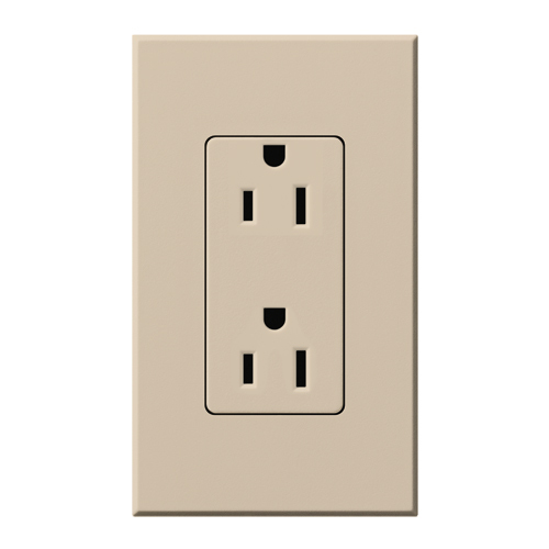 NTR-15-TP Architectural Duplex Receptacle with Wall Plate, 15 Amp, 125V, Matte, Taupe