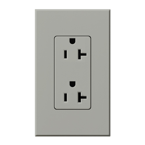 NTR-20-GR Architectural Duplex Receptacle with Wall Plate, 20 Amp, 125V, Matte, Gray