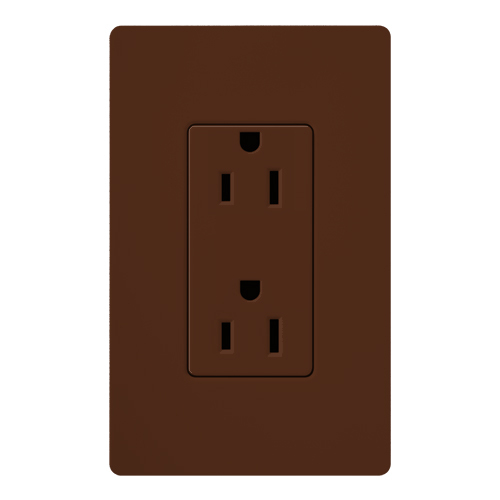 SCR-15-SI Satin Colors Designer Style Grounding Duplex Receptacle, 125 VAC, 15 A, 2 Poles, 3 Wires, Sienna
