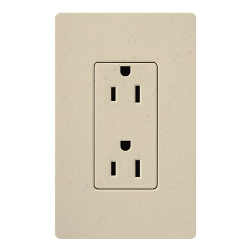 SCR-15-ST Satin Colors Designer Style Grounding Duplex Receptacle, 125 VAC, 15 A, 2 Poles, 3 Wires, Stone