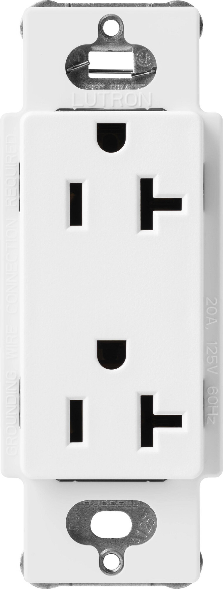 SCR-20-SW Claro Duplex Receptacle, Decorator-Style Outlet, 20 Amp, Satin, Snow