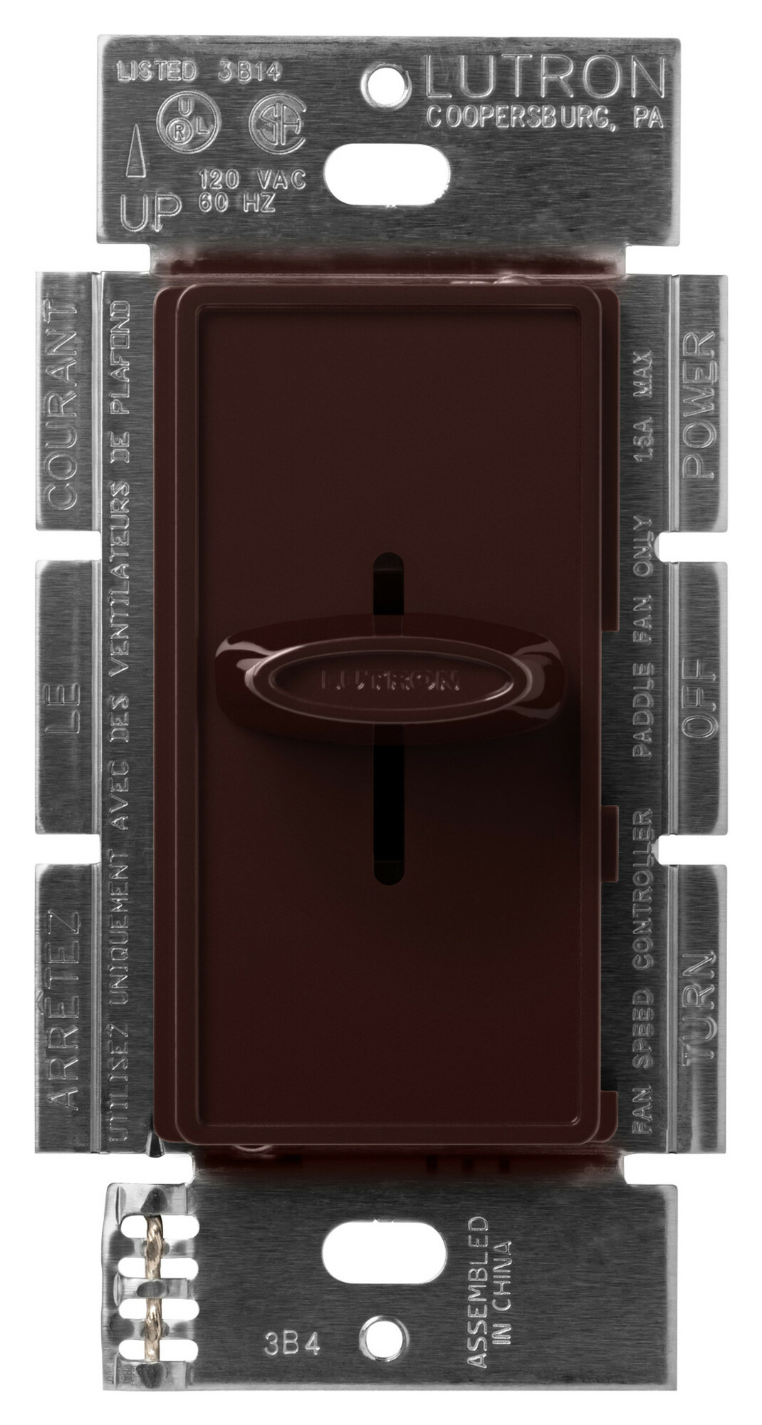 SFSQ-F-BR Skylark Quiet 3-Speed Fan Control, No Neutral Required, 1.5 Amp Ceiling Fan, 120V, 1 Pole/3-Way, Brown