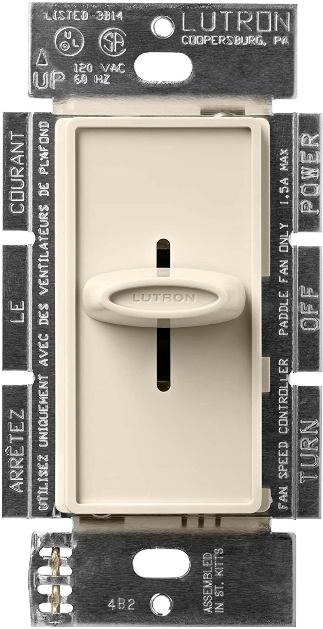 SFSQ-FH-LA Skylark Quiet 3-Speed Fan Control, No Neutral Required, 1.5 Amp Ceiling Fan, 120V, 1 Pole/3-Way, Light Almond