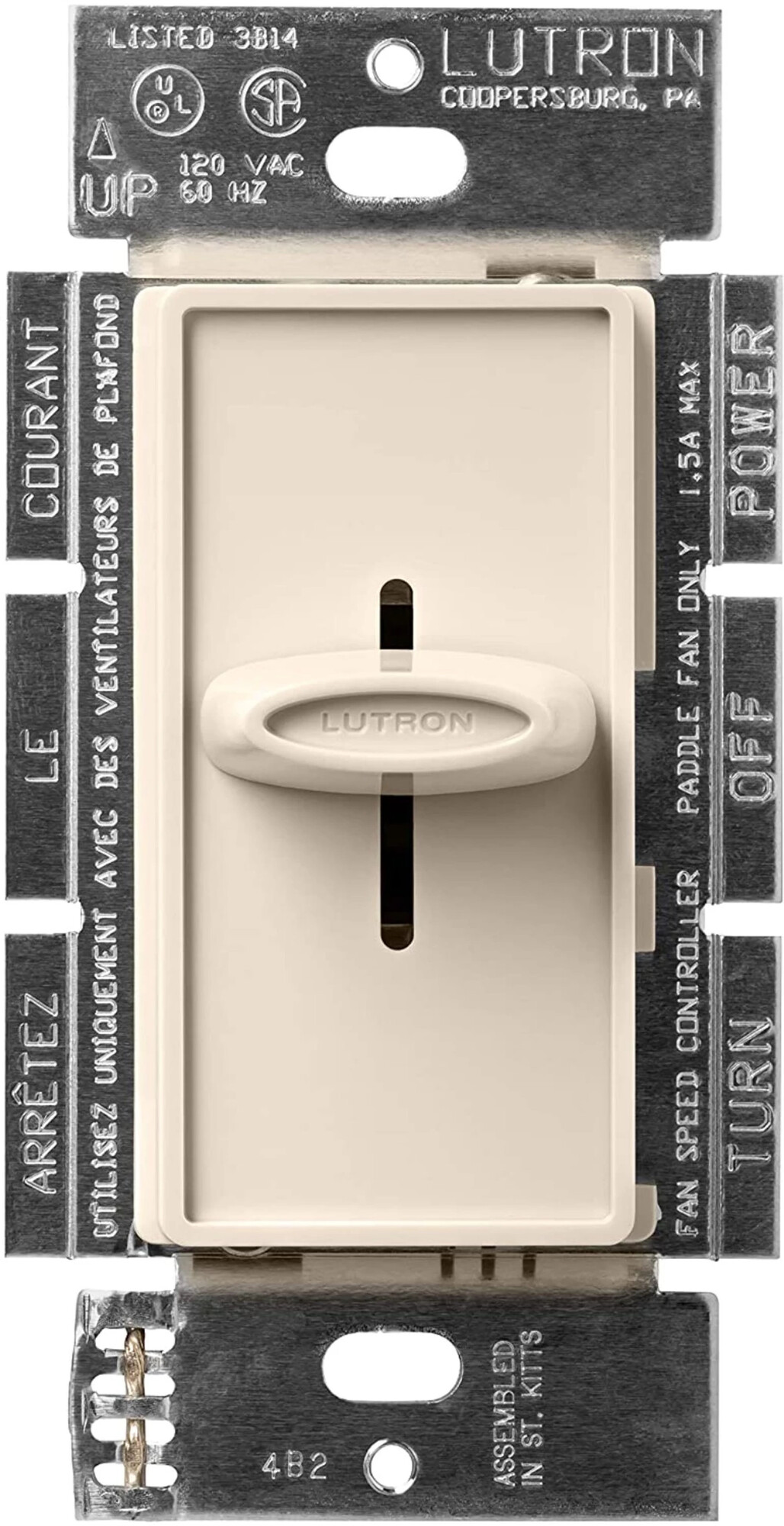 SFSQ-F-LA Skylark Quiet 3-Speed Fan Control, No Neutral Required, 1.5 Amp Ceiling Fan, 120V, 1 Pole/3-Way, Light Almond