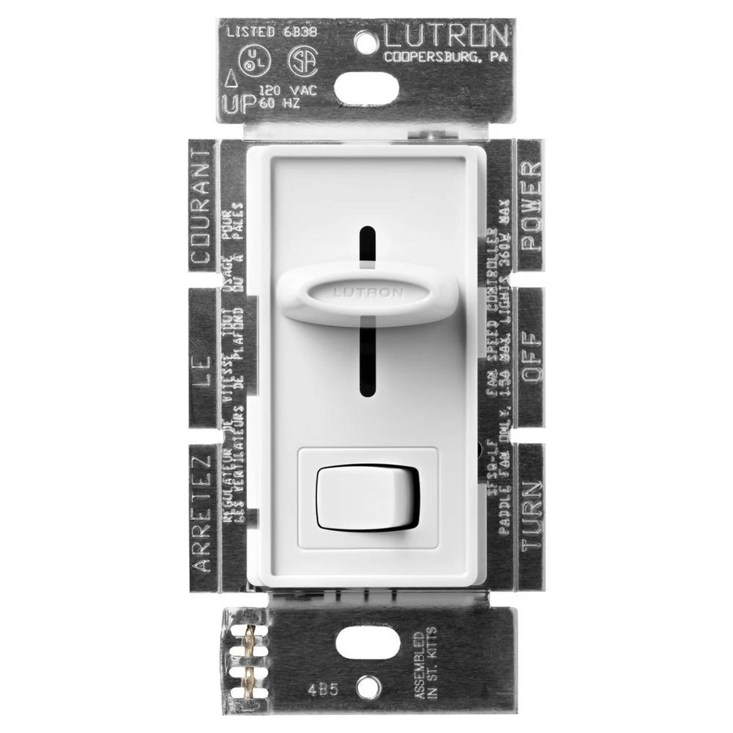 SFSQ-LFH-WH Skylark Dual Fan/Light Control, 1.5 Amp Fan and 300W Incandescent/Halogen Light, 120V, 1 Pole, White, Clamshell