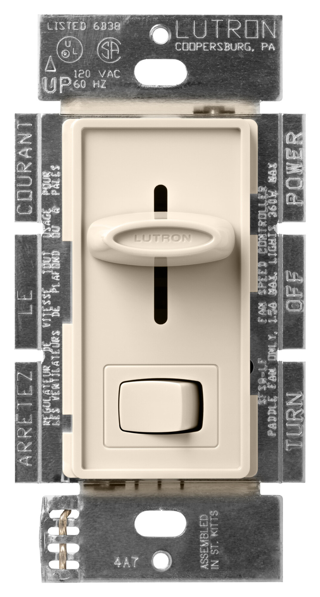 SFSQ-LF-LA Skylark Dual Fan and Light Control, 1.5 Amp Fan and 300W Incandescent/Halogen Light, 120V, 1 Pole, Light Almond
