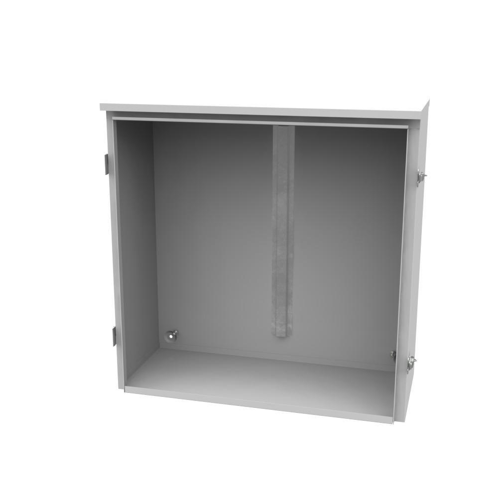 30x12x30 Hinge Cover Type 3R UL Listed Steel No Knockouts ANSI 61 Gray Back Panel Weld Studs Drip Shield Emboss Mounting Holes in Back Padlocking Draw Latch