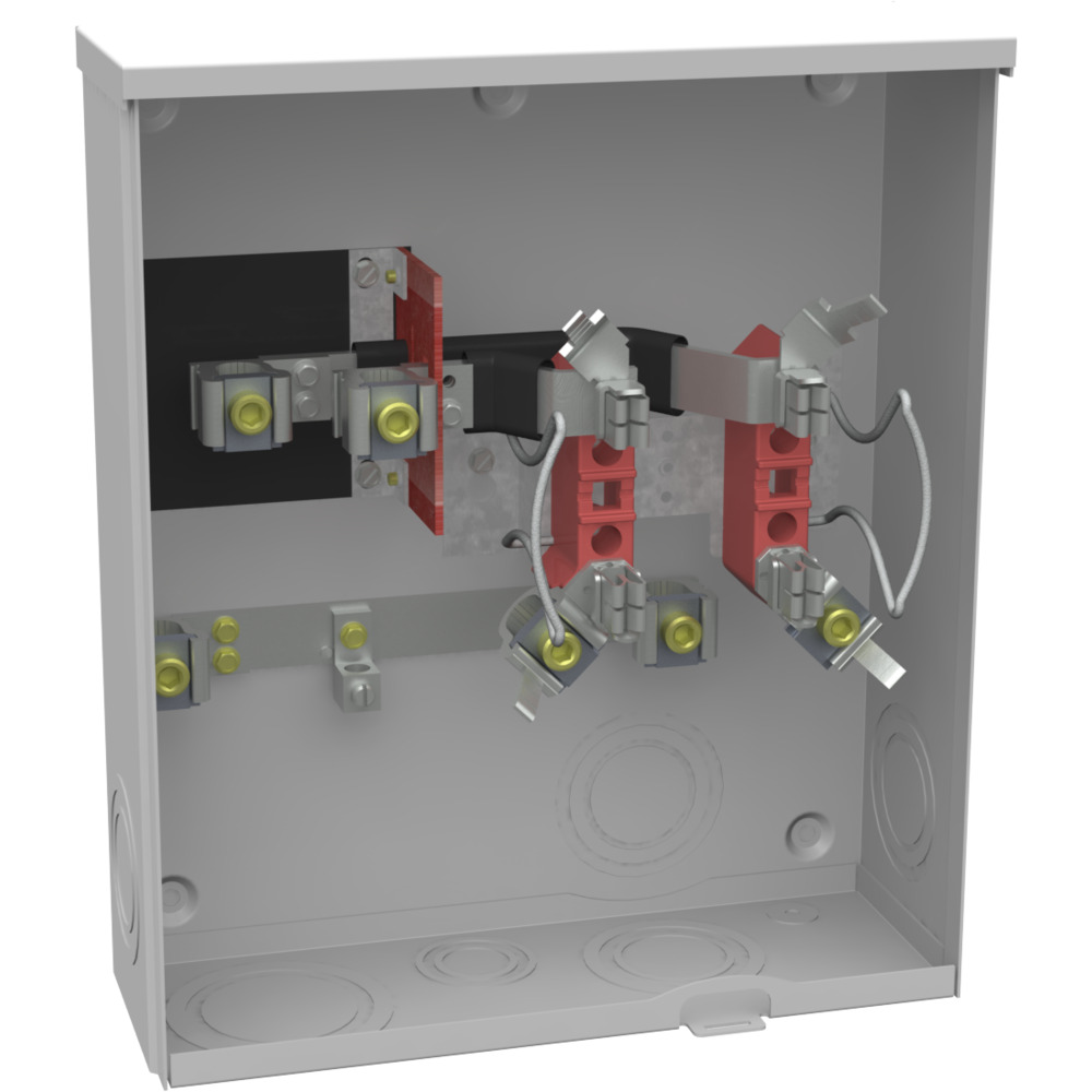 U1980-O-KK Single Position Meter Socket, 200 Amp, 1 Phase, Ringless, Horn, 4 Term, UG with Side Wireway, 600V, Triplex