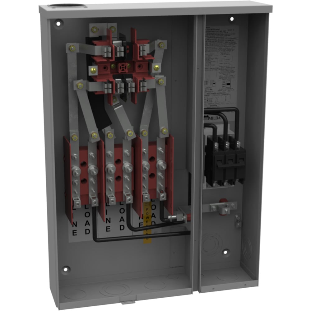 U217MTB/22 Single Position Meter Socket with Main Breaker, 100 Amp, 3 Phase, Ringed, Link, 7 Term, OH, UG, 240V, 22 kAIC