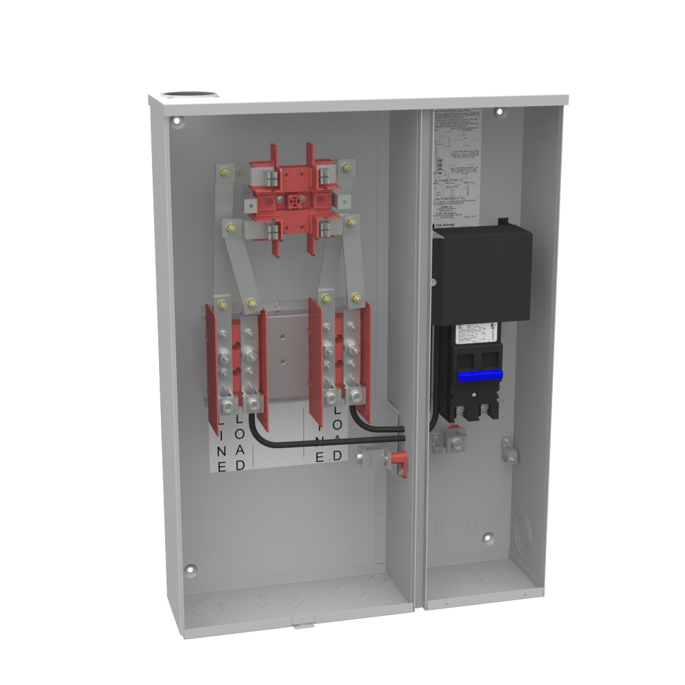 U224MTB/22 Single Position Meter Socket with Main Breaker, 200 Amp, 1 Phase, Ringed, Link, 4 Term, OH, UG, 240V, 22k AIC Rating
