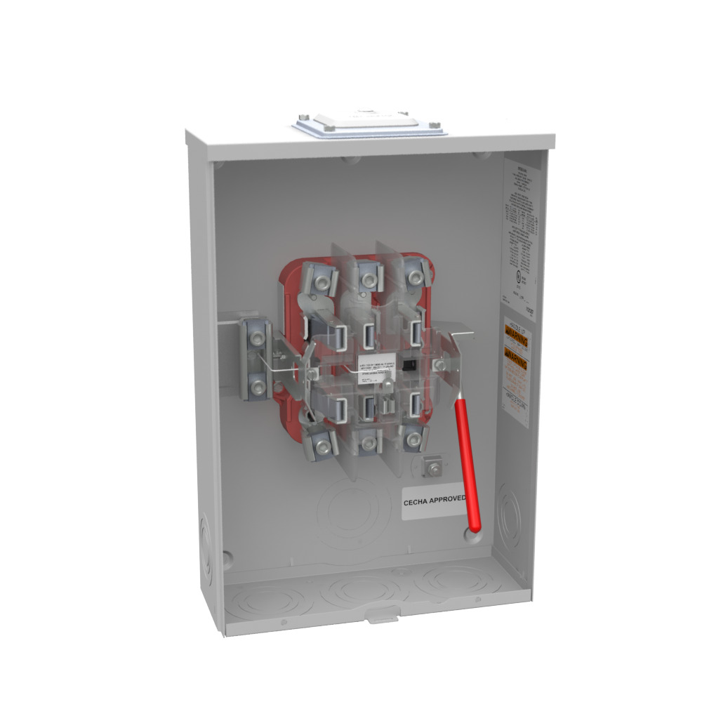 U8606-RXL-CECHA Single Position Meter Socket, 200 Amp, 3 Phase, Ringless, Lever, 7 Term, OH, UG, 600V